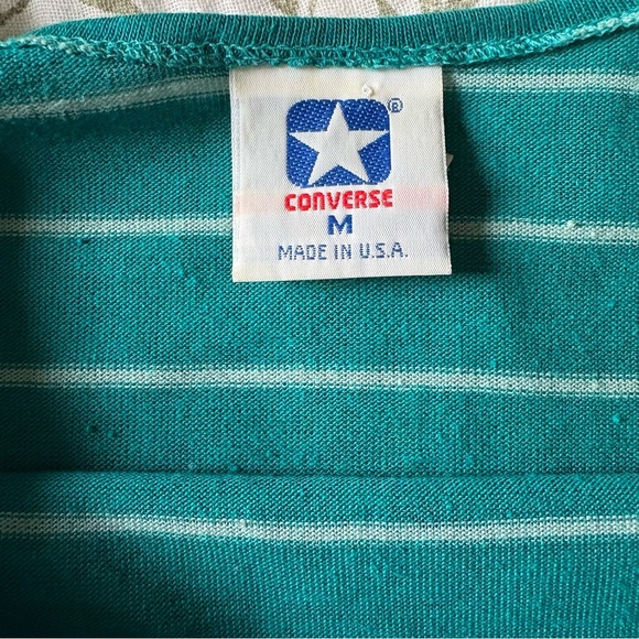 VTG 90s Converse Blue and Teal Short Sleeve Tee Rolled Hem Sz M Made in USA Y2K - Picture 5 of 9